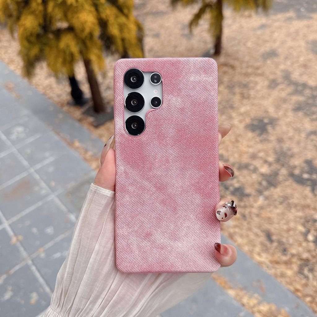 Gewaschene Farbe Denim Jeans Rahmenlose Hülle Für Samsung S25 S24 S23 S22 Ultra Mode Matt Schlank Leder Stoßstange Handy Rückseite