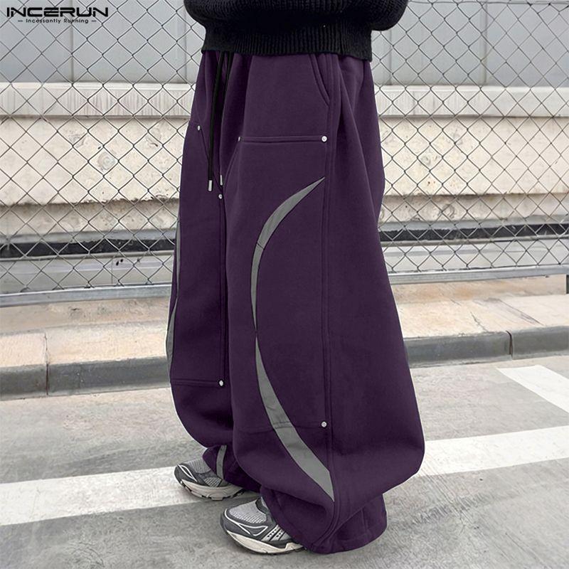 INCERUN Men Elastic Waist Casual Stitching Sports Sweatpants Long Pants with Pockets
