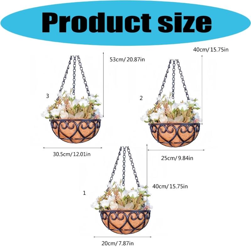 Coconuts Brown Round Iron Chain Hanging Basket Flowerpots European Creative Green Plant Comosum Flower
