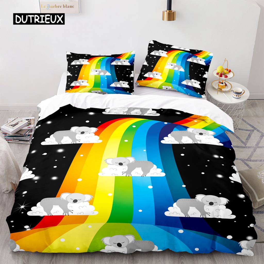 Koala Duvet Cover Set Microfiber Australia Animal Comforter Cover Queen for Kids Boy Girl Funny Lovely Koala On Tree Bedding Set