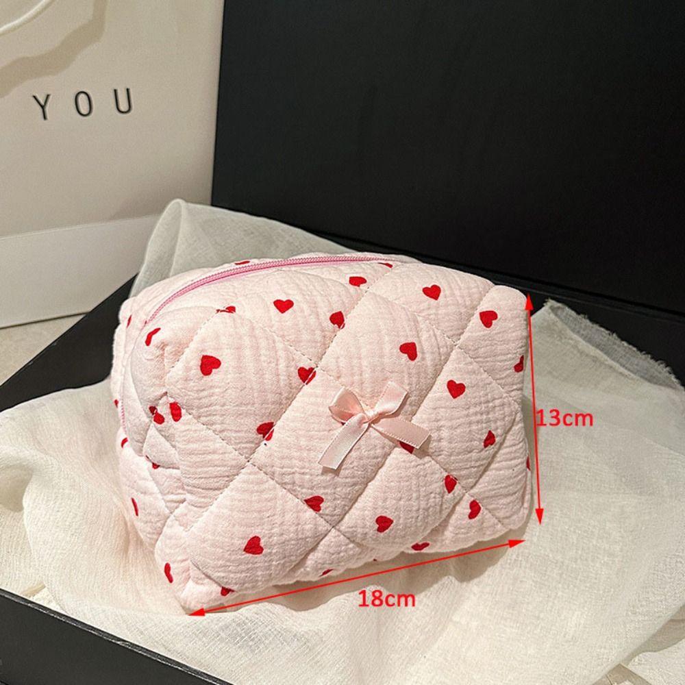 Portable Floral Quilted Makeup Bag Cotton Large Capacity Travel Toiletry Bag Lightweight Zipper Cosmetic Organizer