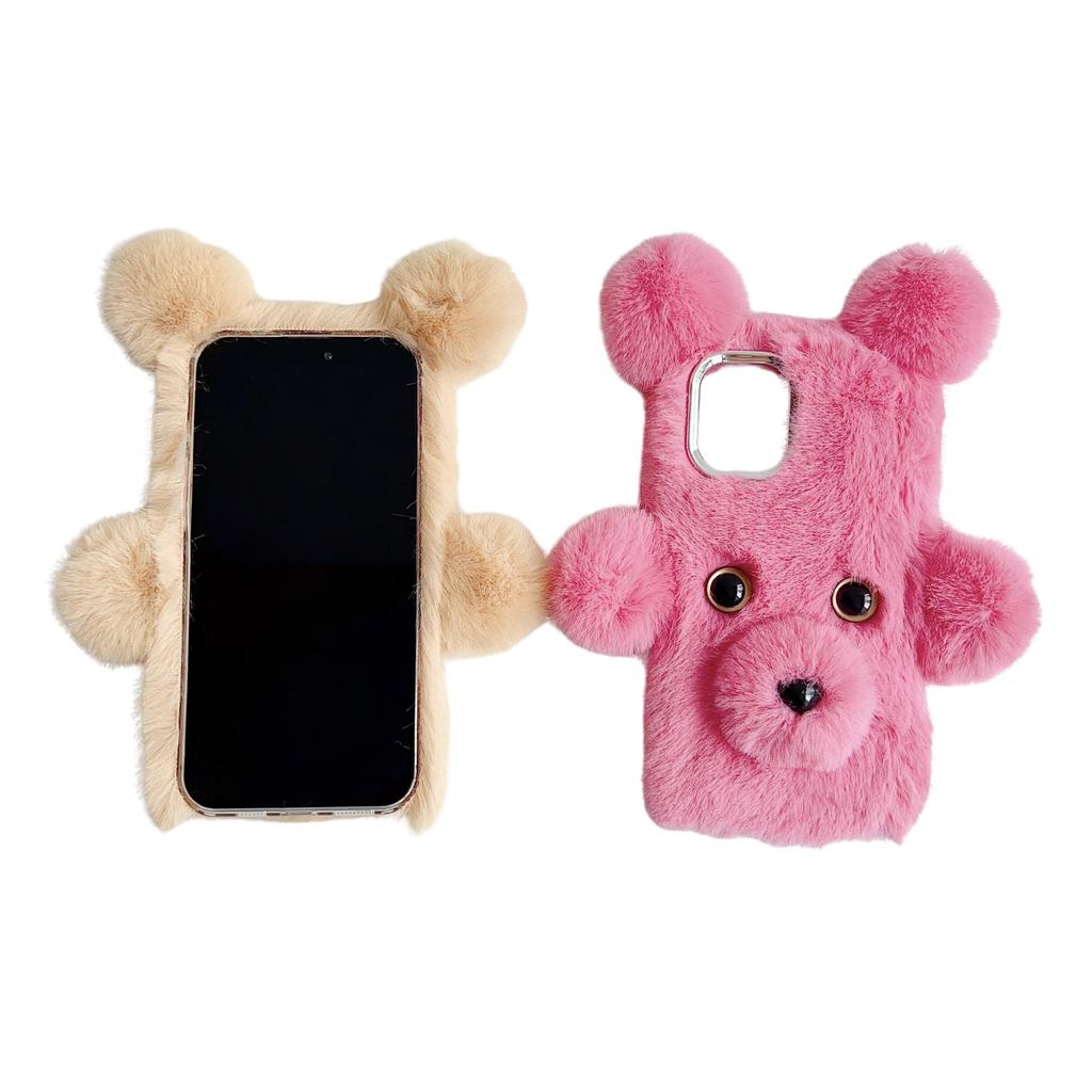 Pro iPhone 16 Pouzdro 3D Medvěd Umělá Kožešina Nadýchaný Vnitřek TPU Kryt Telefonu