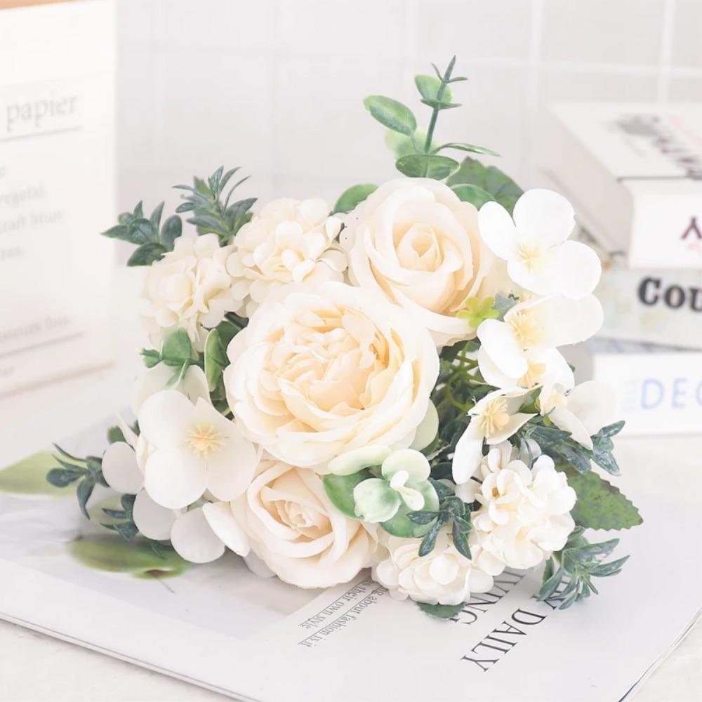 Artificial Flowers Silk Peony Hydrangea For Living Room Home Decoration Wedding Bride Bouquet Rose Fake Plants Table Accessories