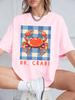 Oh Crab Cartoon Grid Printing TShirts Womens Cotton Summer Short Sleeve Tops Soft Loose ONeck T Shirt Casual Womans Clothes