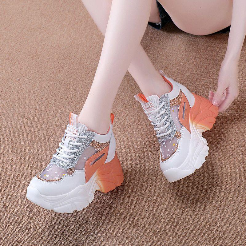 Fashion Women's Mesh Breathable Shoes Summer Sequins Blue Ladies Footwear High on Platform Offer New in Comfortable and Elegant Casual
