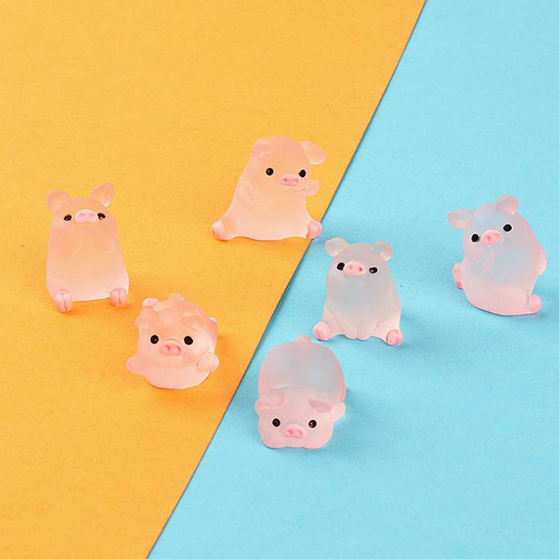 6 ks svítící mini pryskyřičné prasátko do auta, hračky, panenky, figurky, domácí zahradní dekorace, kreslené barevné roztomilé ozdoby na auto, dárky