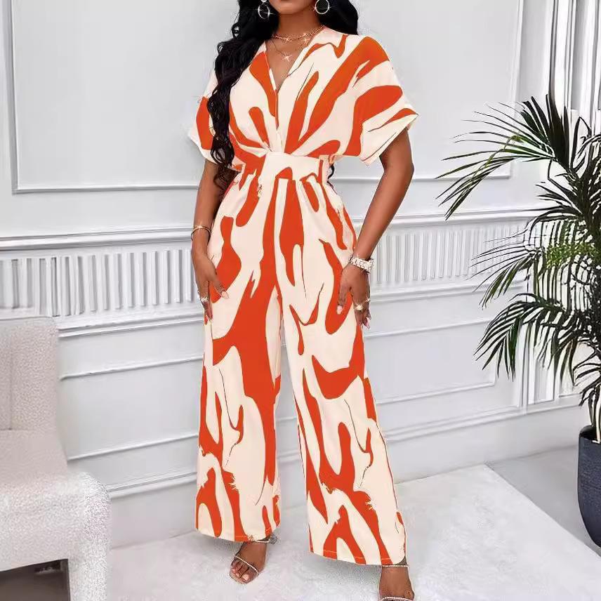 

Женский черно-белый комбинезон с V-образным вырезом и широкими штанинами, с короткими рукавами 2XL оранжевый