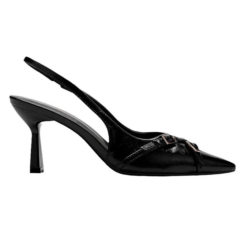 Luxuriöse Damen-Sommersandalen Elegante Schwarze Spitz zulaufende High Heels Büro-Damenschuhe Kreuzschnallenriemen Modisches Schuhwerk