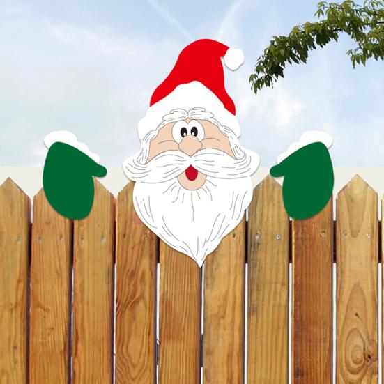 Christmas Fence Ornaments Wooden Peeking Santa Yard Decor Weatherproof Indoor Outdoor Decoration for Lawn Garden Fence