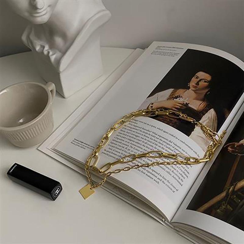Retro Doppelschicht Hip Hop Quadratische Kette Kurzes Halsband Punk Gothic Punk Schmuck für Damen Herren