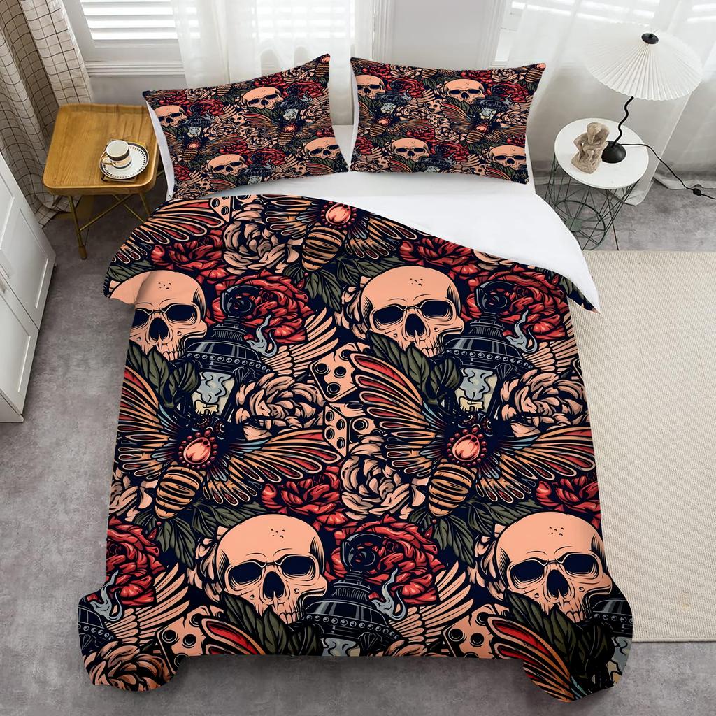 Skull Flower Pattern 3D Print Duvet Cover Halloween Gothic Style Bedding Set Pillowcase Polyester Soft Comfortable Quilt cover