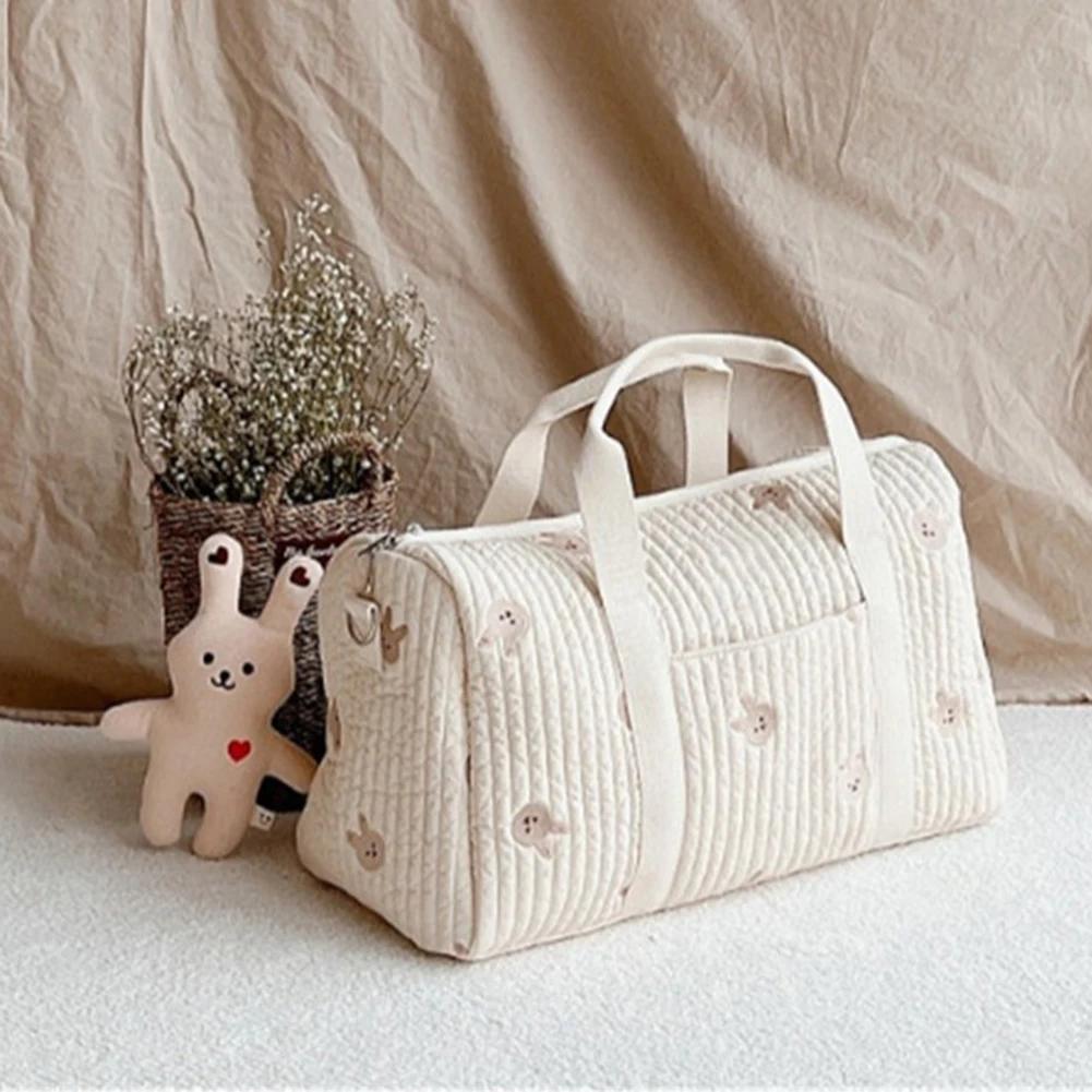 Baby Diaper Bag Embroidered Nappy Organizer Cute Cartoon Messenger Bag with Zipper Mom Bag Storage Bag Luggage Tote Bag