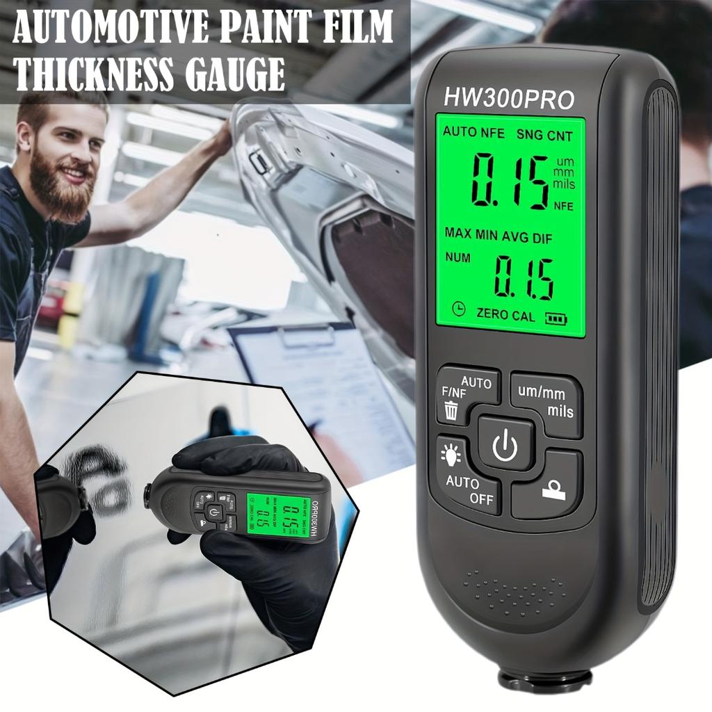 HW-300PRO Car Paint Thickness Gauge, 0-2000UM Fe&NFe Coating Tester, High Precision Automatic Detection, Auto Repair Inspection Tool