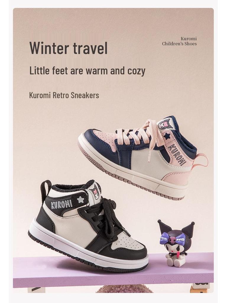 Kuromi Kinder Mittelhohe Rutschfeste Skateschuhe - Winter 2025 Samtige Wärme, Trendiges Design für Jungen & Mädchen