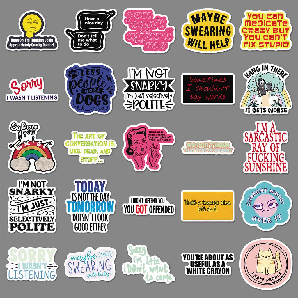 50 Snarky MEME Graffiti Stickers Personalized English Short Sentences Creative Decorative Water Cup Stickers