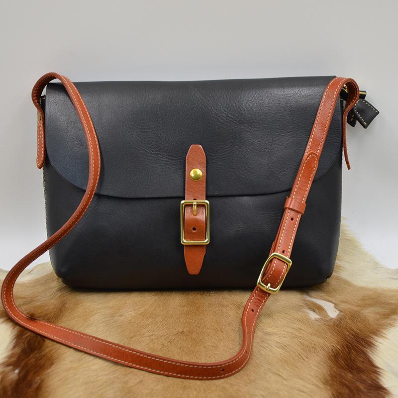 

Johnature Высококачественная женская сумка из натуральной кожи ручной работы, ретро, однотонная, из коровьей кожи, сумка через плечо чёрный