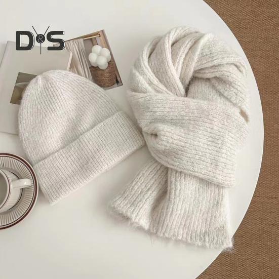 2 szt./zestaw czapka szalik zestaw termiczny podszyty dwuwarstwowa konstrukcja dzianinowy długi szalik zestaw czapek unisex zimowe ubrania sportowe na świeżym powietrzu