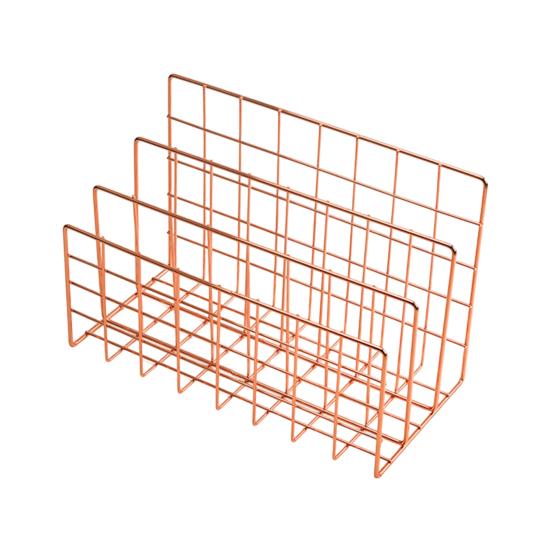 Magazine Holder Book Stand with 3 Vertical Compartments Hollow Design Rustproof Storage Rack Office Desk Organizer