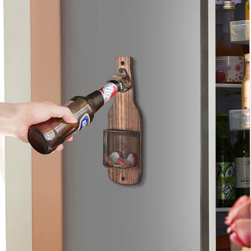 ;New 1PC Wooden Beer Bottle Opener Wall Mounted Bottle Cap Storage Box Bar Counter Pendant Decoration Wall Mounted Bottle Opener