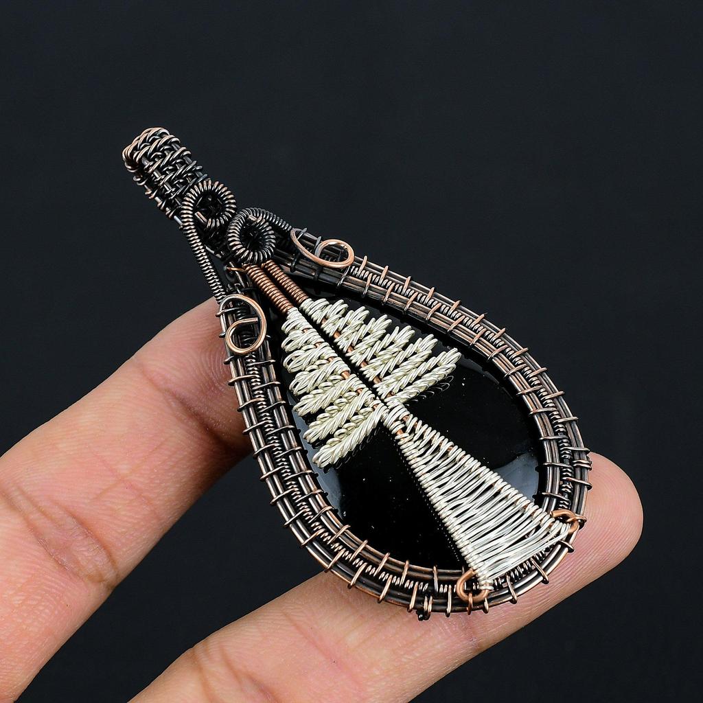 Black Onyx Jewelry, 999 Copper Wire Wrapped Pendant Handmade Gemstone Jewelry, Gifts For Wife Brand New Pendant