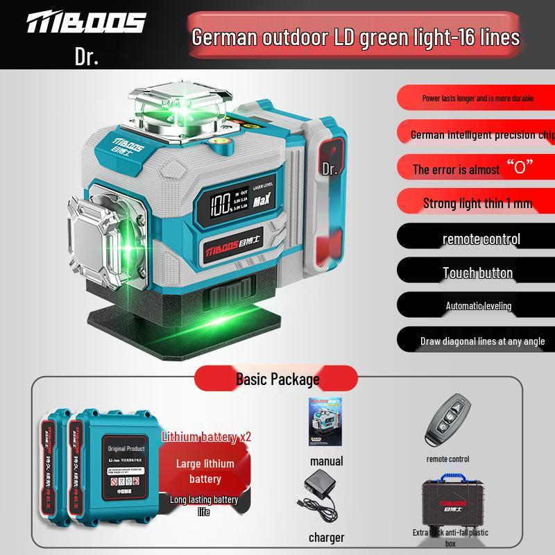 High Precision 16-Line Green Laser Level with Infrared and Strong Light