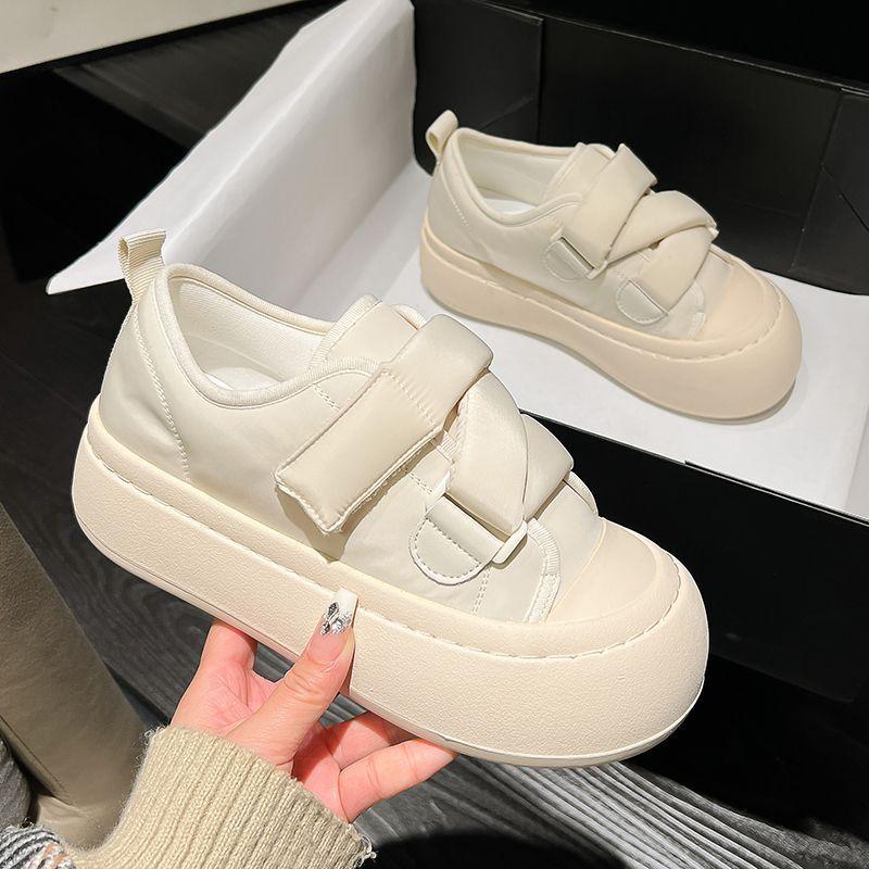 Spring and autumn cream little white women's shoes spring chic niche big head board shoes platform bread shoes