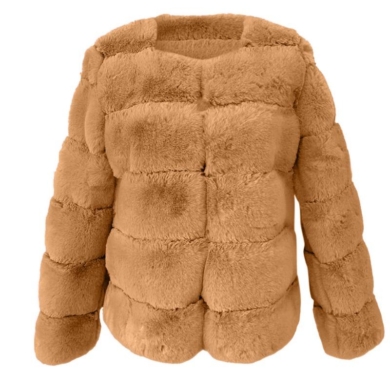 Women's Gray Faux Fur Coat Patchwork Short Warm Winter Outerwear