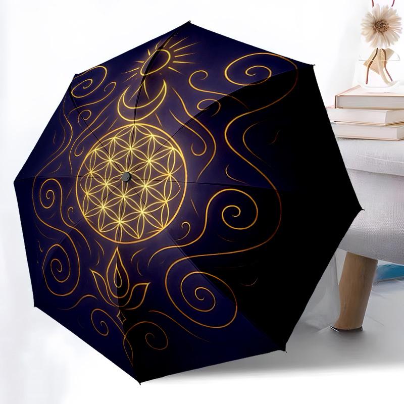 

1pc Sacred Geometry Mandala Automatic Umbrella - Automatic Opening And Closing, Sturdy Iron Frame, Formal Occasions yy251018210