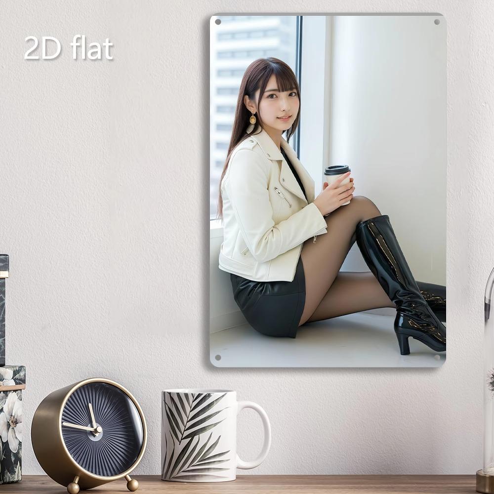 Vintage Metal Wall Art 2D Urban Woman Iron Sign Weatherproof Home Office Decor