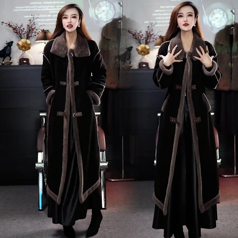 Winter Neue Damen Fleecegefütterte Verdickte Overknee Lange Jacke