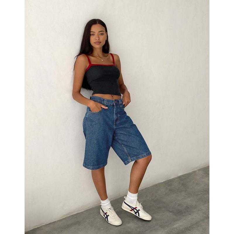 Damen Schlanke Denim Capri-Hose Mittlere Leibhöhe Ohne Stretch Baumwolle Street Style