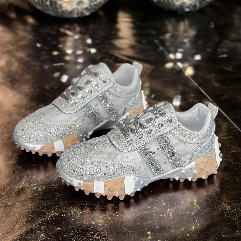 Women Rhinestone Shoes Women Diamond  Platform Sneakser Mesh Breathable Luxury Designers Casual Non Slip Outdoor Running Shoes