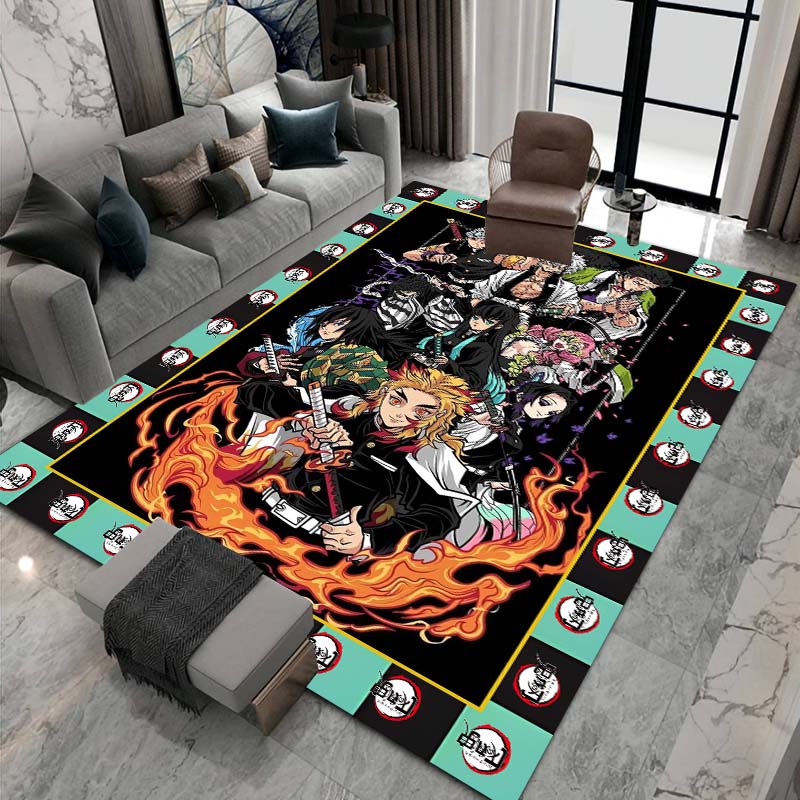 Cute cartoon Kimetsu no Yaiba rug, suitable for playrooms, bedrooms, living rooms, sofas, and other home décor; non-slip rug for