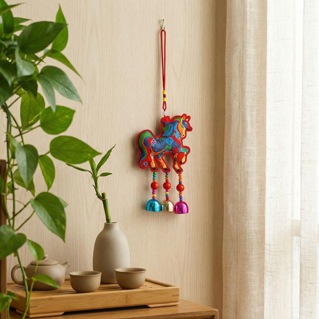 Year Of Horse Embroidered - Charm Bell Pendant, Traditional Gift, Suitable For Home, Car, And Holiday Decorations
