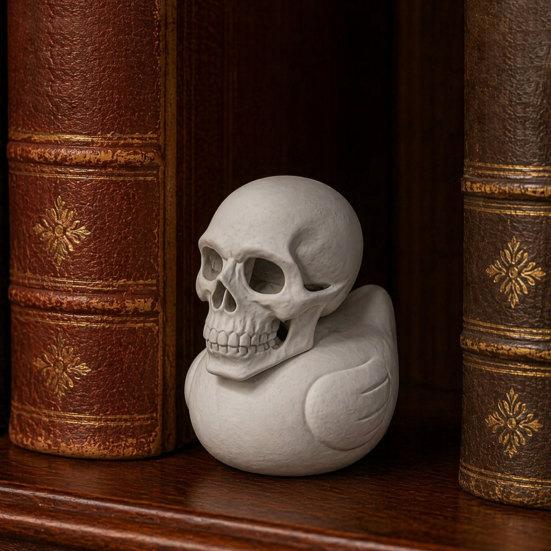 Novelty Spooky Cute Figurine 3D Printed Skull Duck Ornament, Gothic Figurine, Creative Eye-catching Desk Decoration Halloween Decor for Home