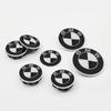 Car Black White BMW Logo Front Hood Emblem 82mm Rear Badge 74mm Wheel Hub Cap 68mm 56mm steering wheel sticker 45mm Accessories