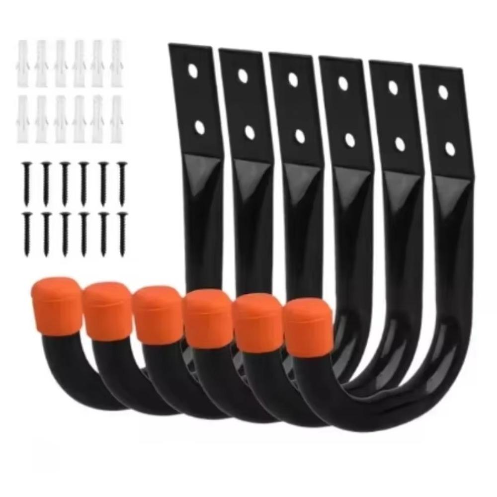 6PCS/Set J-Type Bike Wall Mount Hooks Anti-Slip Rubber Coating Bike Parking Hanger Garage Storage