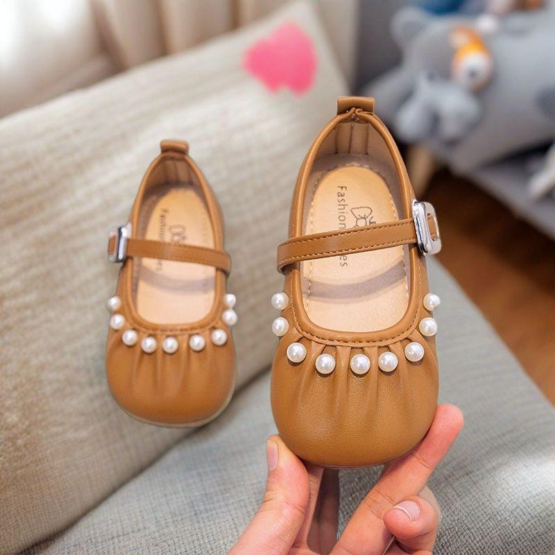 2026Spring new style pearl girls' French Mary Jane shoes, soft-soled ballet granny shoes, trendy little princess shoes