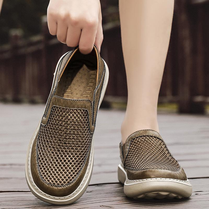 Men's Sporty Breathable Mesh Shoes Lightweight Comfortable Casual Slip-On Summer Shoes Round Toe Non-Slip Rubber Outsole