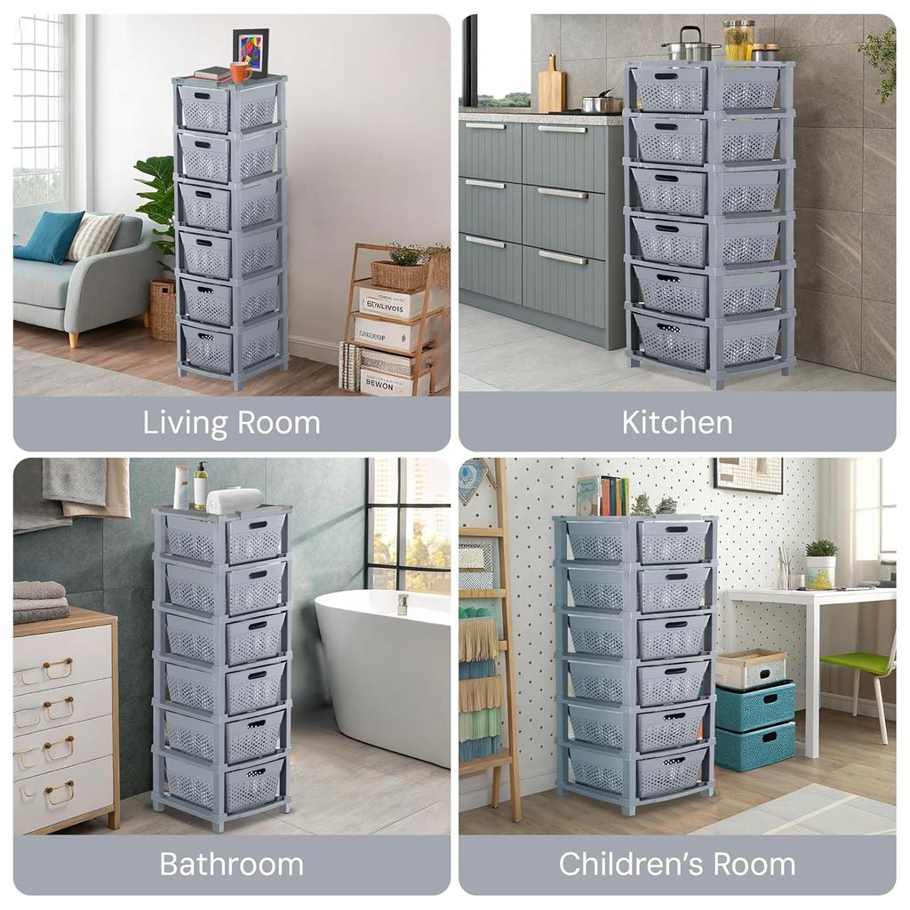 6-Tier Plastic Storage Cabinet Organizer/Modular Plastic Drawer System for Home, Office, Hospital, Parlor, School, Doctors, and Kids' Rooms