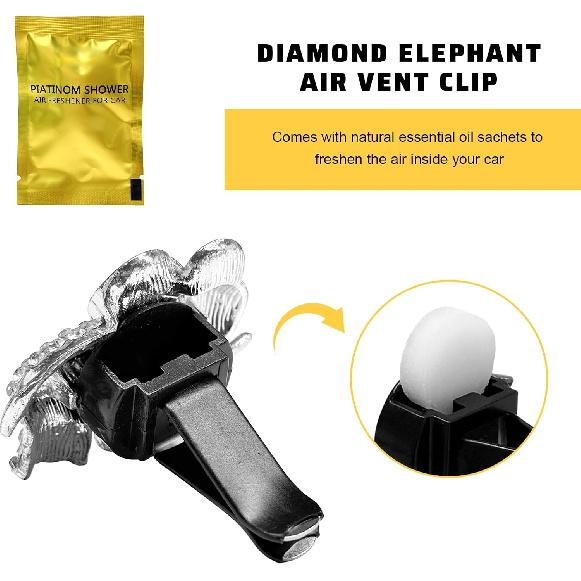 Elephant Car Air Conditioning Outlet Clip, Bling Elephant-Shaped Air Vent Clips Rhinestone Auto Interior Decor, Crystal Aroma Freshener Diffuser Clip