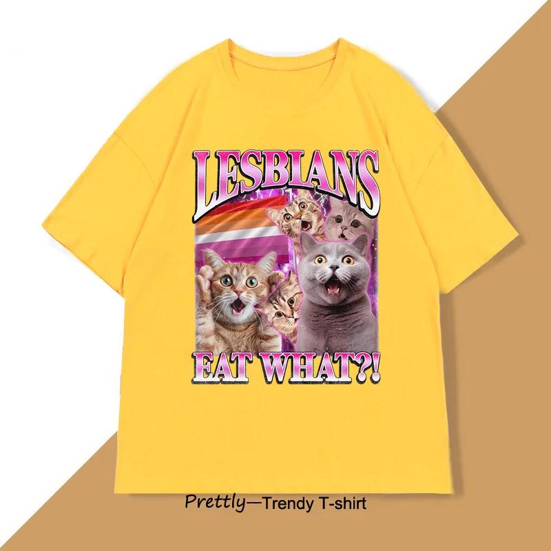 

Лесбійки Їдять Що Футболка Смішна Кішка Гордість Футболка ЛГБТК Футболка Мем Вінтажна Футболка Любителя Котів Круглий Виріз Жіноча Футболка з Коротким Рукавом 4XL