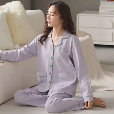 Ensemble pyjama 100 % coton pour femme: Pantalon à manches longues, coupe ample pour une utilisation intérieure/extérieure au printemps, en automne et en hiver.