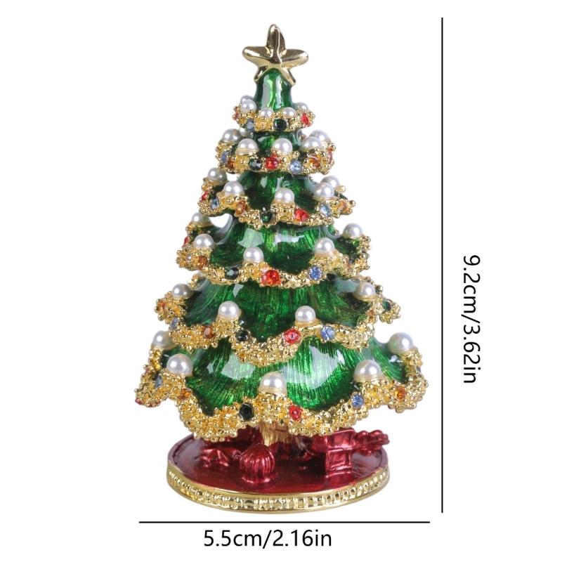 ChristmasTree Hand Painted Enameled Vintage Style Decorative Hinged Jewelry Trinket Box Unique Gift for Home Decor