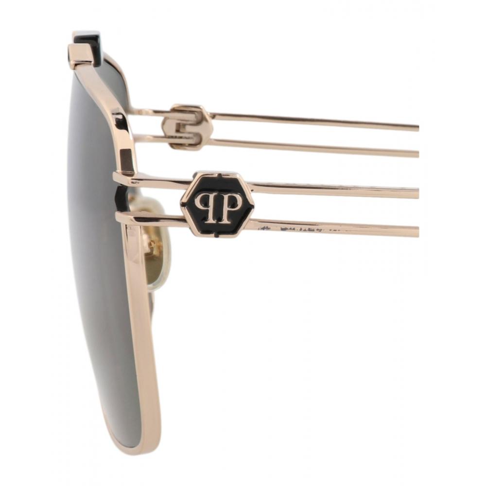 Philipp Plein Sunglasses Aviator Frame Acetate Rose Gold Green