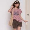 American retro old pink T-shirt women's summer new niche design printed loose short-sleeved top