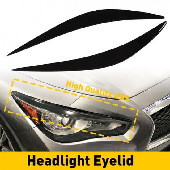 For Infiniti Q50 2014- Headlight Eyelid Eyebrows Covers Gloss Black US Hot