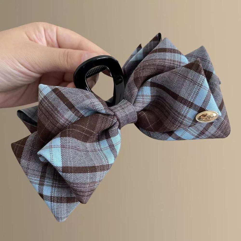 Plaid Fabric Bow Hair Clip Korean Style Girls Hair Pin Retro Shark Clip Hair Accessory