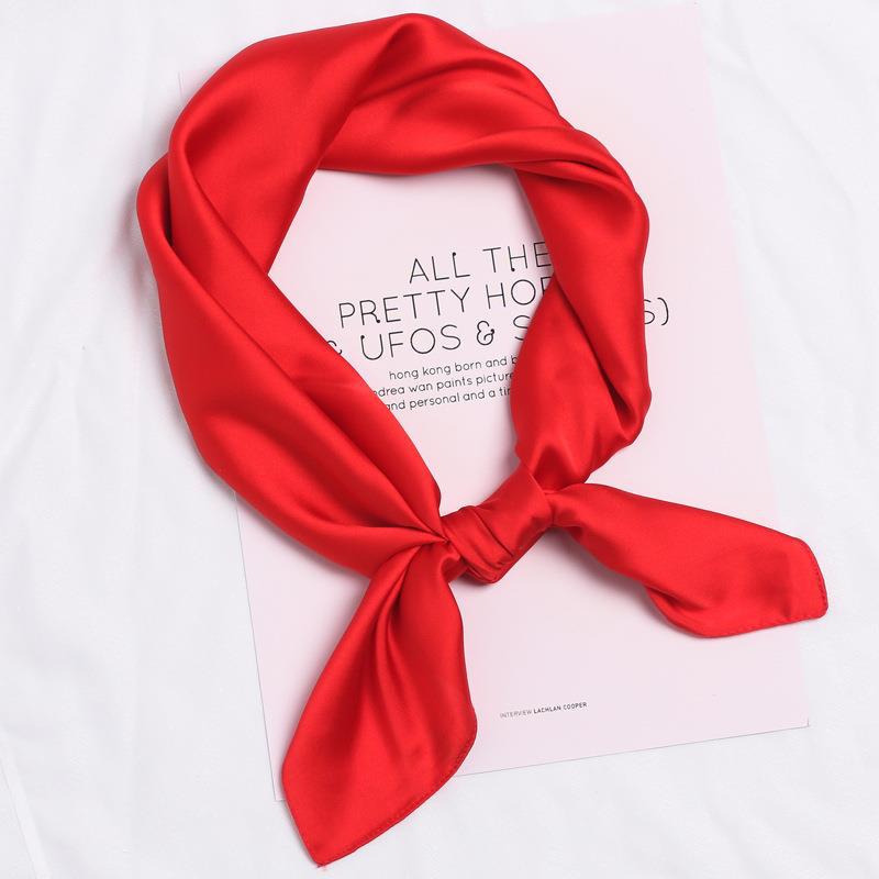 Simulated Silk Scarf Women'S 70 Square Scarf Solid Color Versatile Flight Attendant Professional Scarf Trendy High-End Sunscreen Headscarf