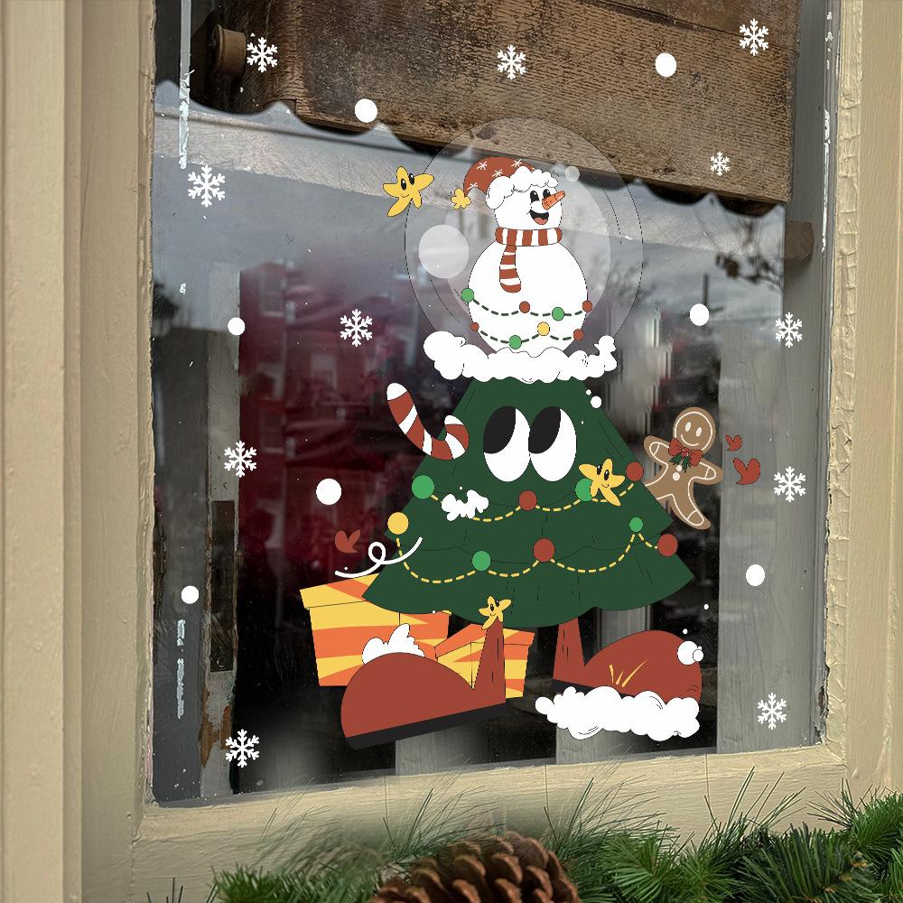 Christmas Tree Snowman Gingerbread Man Atmosphere Decorated Glass Windows Window Stickers